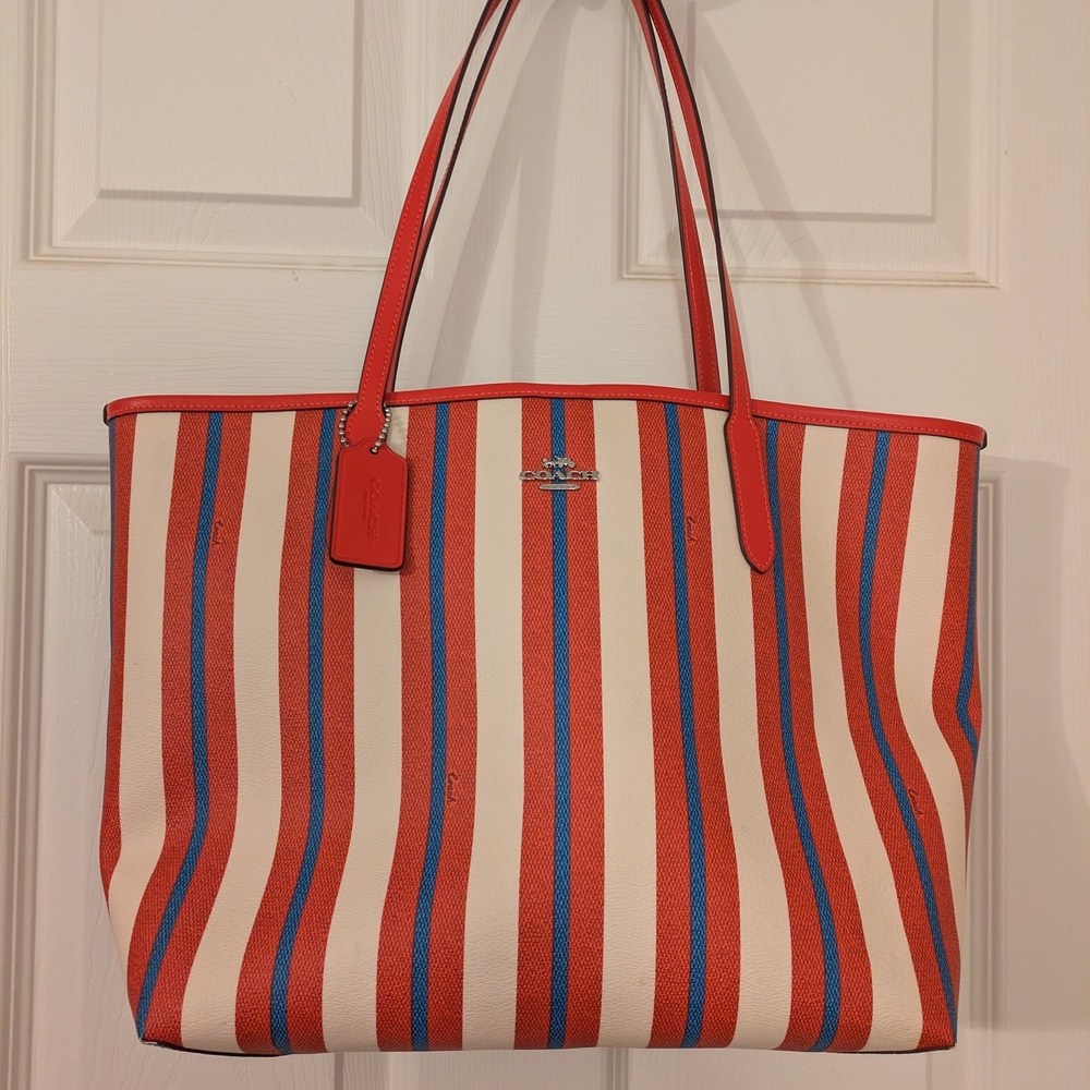 Coach Red and Blue Striped Tote Bag